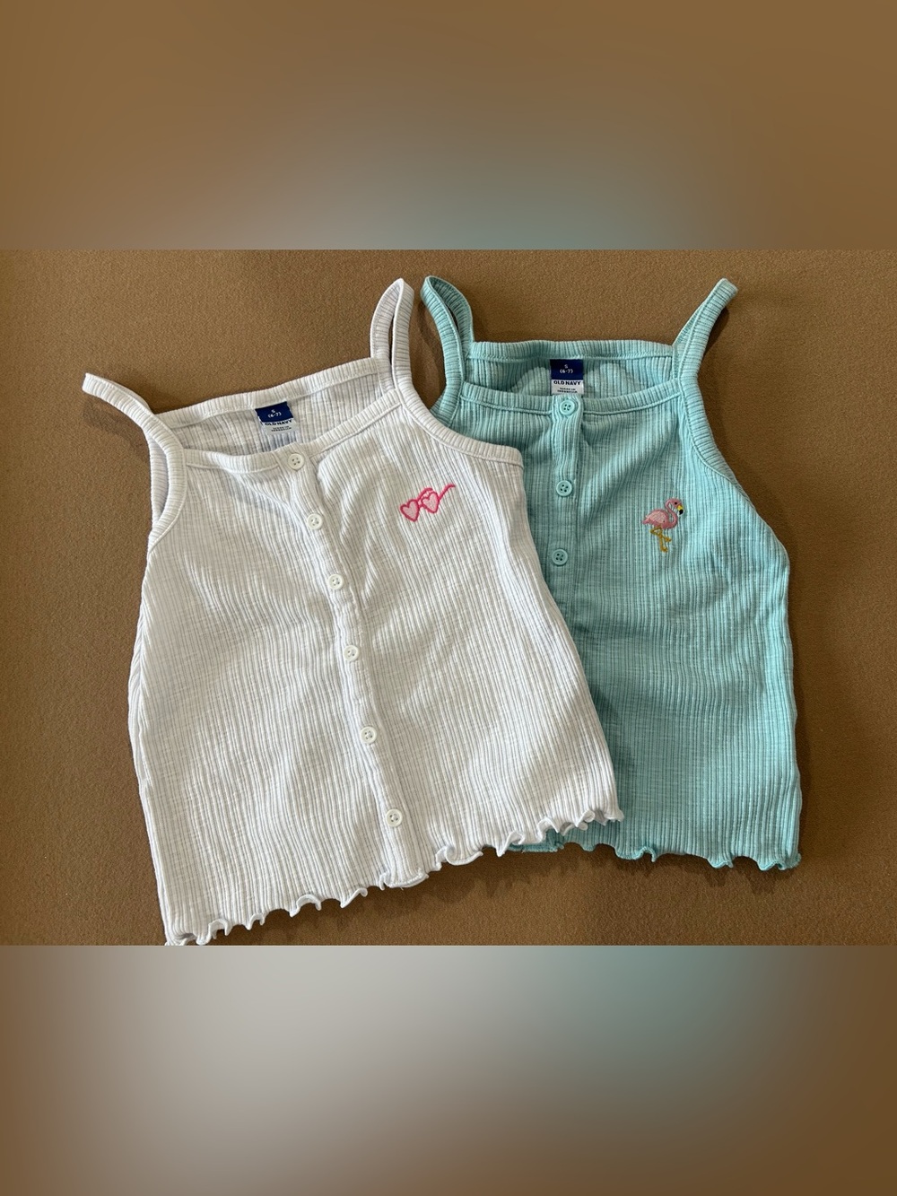 Old Navy Ribbed Button-Front Tanks — White & Mint